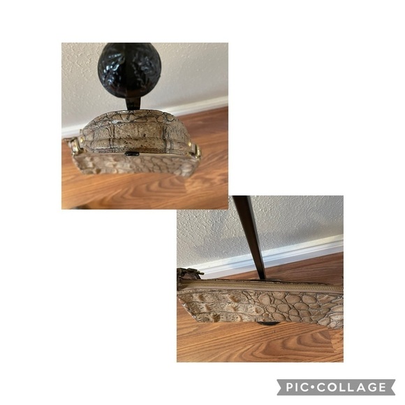 Brahmin For Dillard's Stone Colored Croc Leather Rectangle Shoulder Handbag - Picture 6 of 12